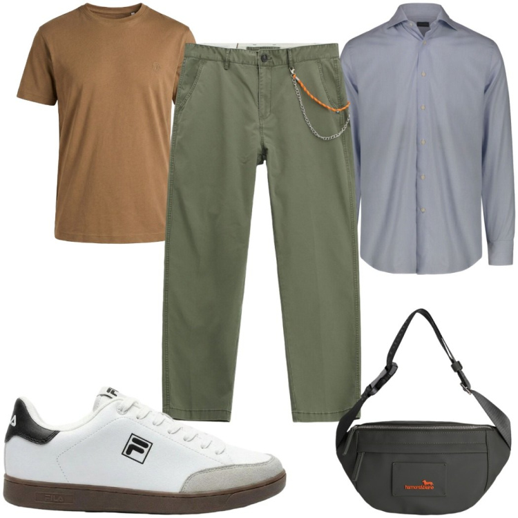 Outfit uomo - Total look #2410484. Stile Casual per Tutti i giorni. Abbinamento con sneakers, pantaloni, borse sportive, t-shirt, camicie.
