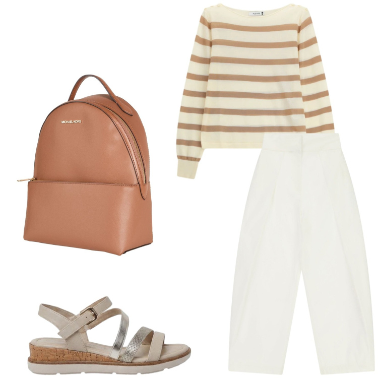 Outfit donna - Total look #2410499. Stile Casual per Tutti i giorni. Abbinamento con zaini, sandali, pantaloni a palazzo, maglieria.