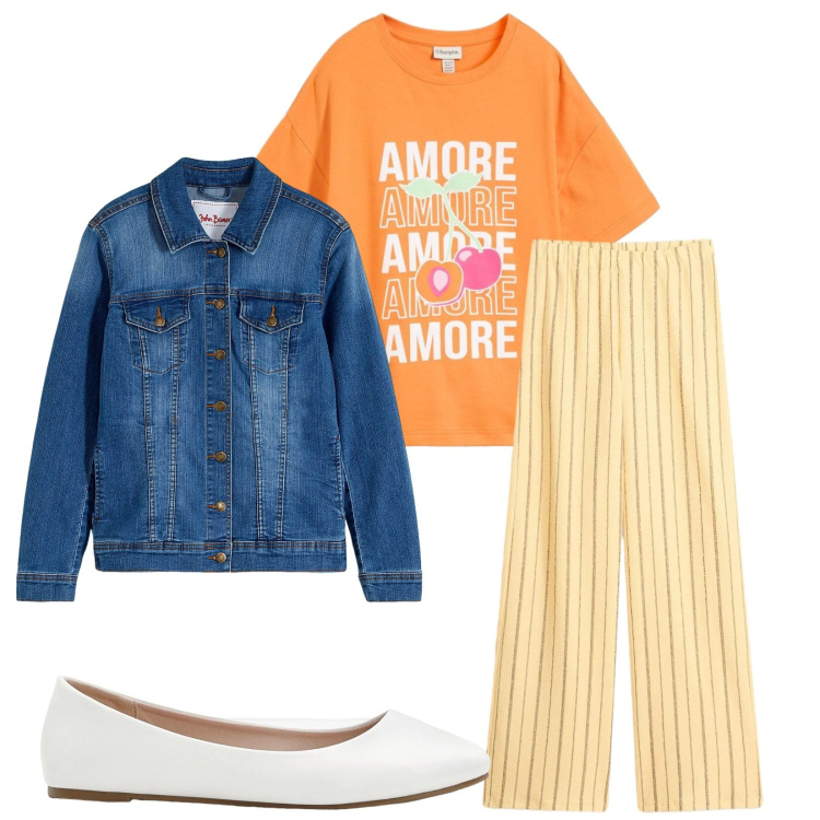 Outfit donna - Total look #2410501. Stile Casual per Tutti i giorni. Abbinamento con ballerine, blazer, pantaloni, t-shirt.