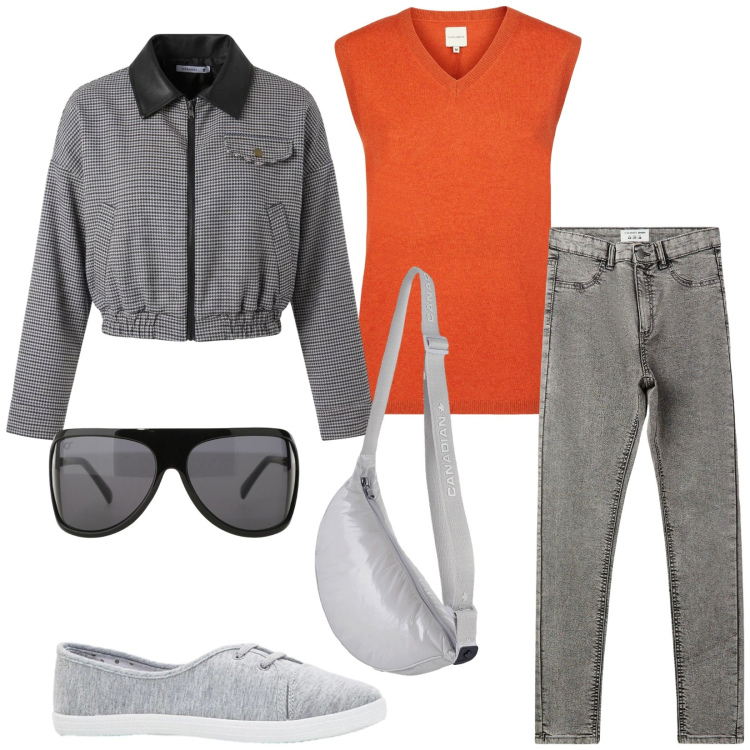 Outfit donna - Total look #2410508. Stile Casual per Tutti i giorni. Abbinamento con ballerine, jeggings, cappotti, occhiali da sole, borse a tracolla, maglieria.