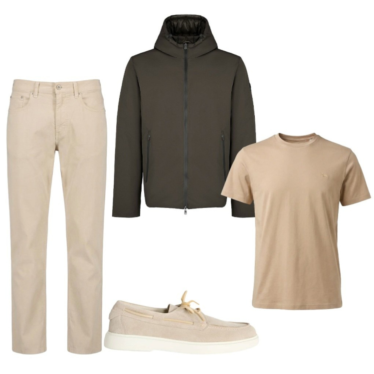 Outfit uomo - 158. Quanta fretta!. Stile Urban per Tutti i giorni. Abbinamento con scarpe stringate, t-shirt, pantaloni, parka.