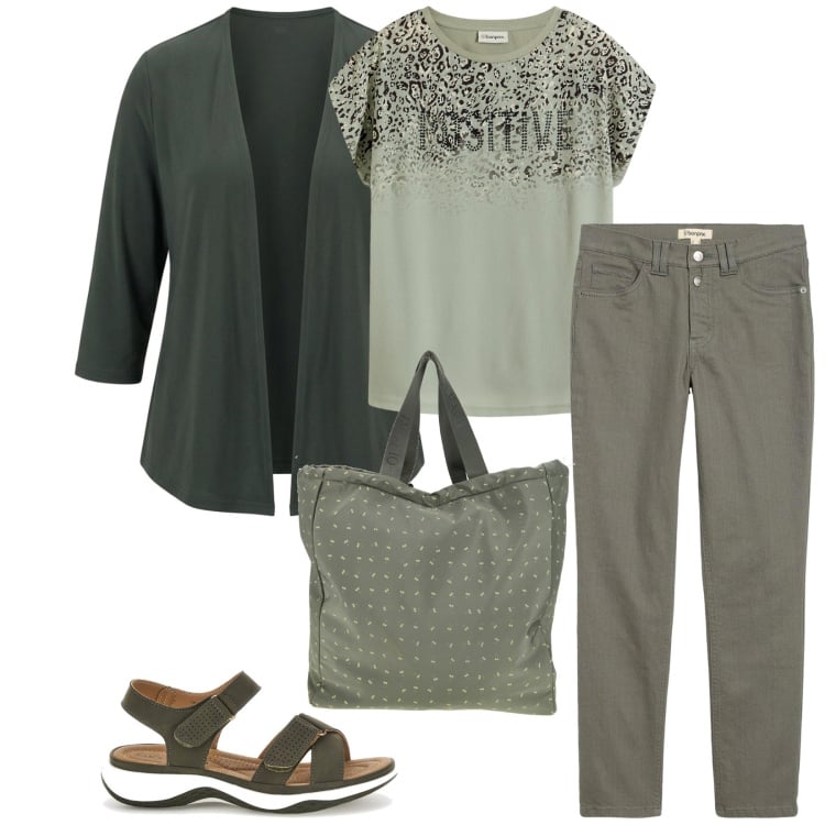 Outfit donna - Total look #2410546. Stile Casual per Tutti i giorni. Abbinamento con maglieria, pantaloni, blazer, sandali, shopping bag.