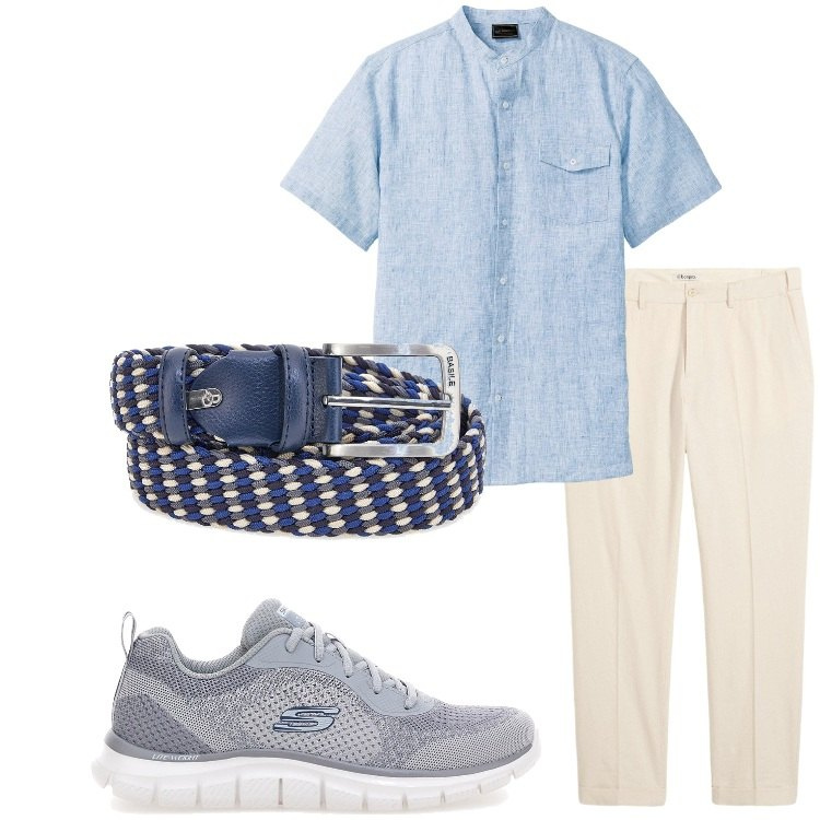 Outfit uomo - Lino d’estate. Stile Business/Elegante per Ufficio. Abbinamento con camicie a manica corta, pantaloni, sneakers, cinture.