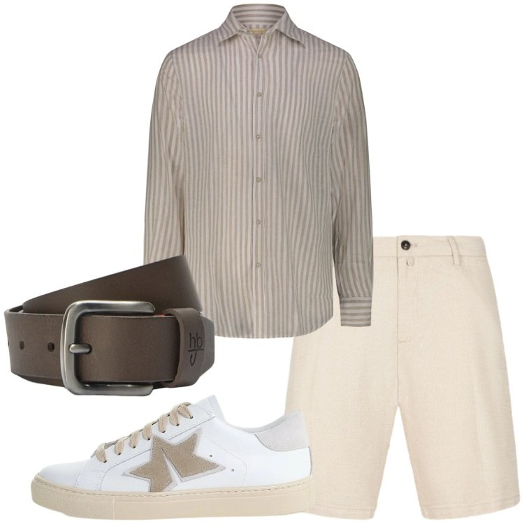 Outfit uomo - Lino d’estate. Stile Trendy per Serata speciale. Abbinamento con sneakers, cinture, camicie, bermuda.