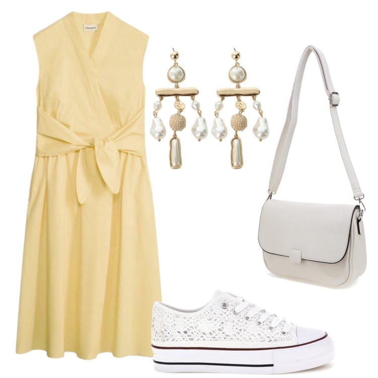 Outfit donna - Total look #2410645. Stile Romantica per Tutti i giorni. Abbinamento con vestiti, orecchini, sneakers, borse a tracolla.