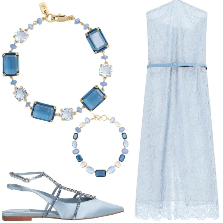 Outfit donna - Trame di Pizzo e Riflessi di Cristallo. Stile Glamour per Cerimonia. Abbinamento con ballerine, vestiti midi/longuette, collane, braccialetti.