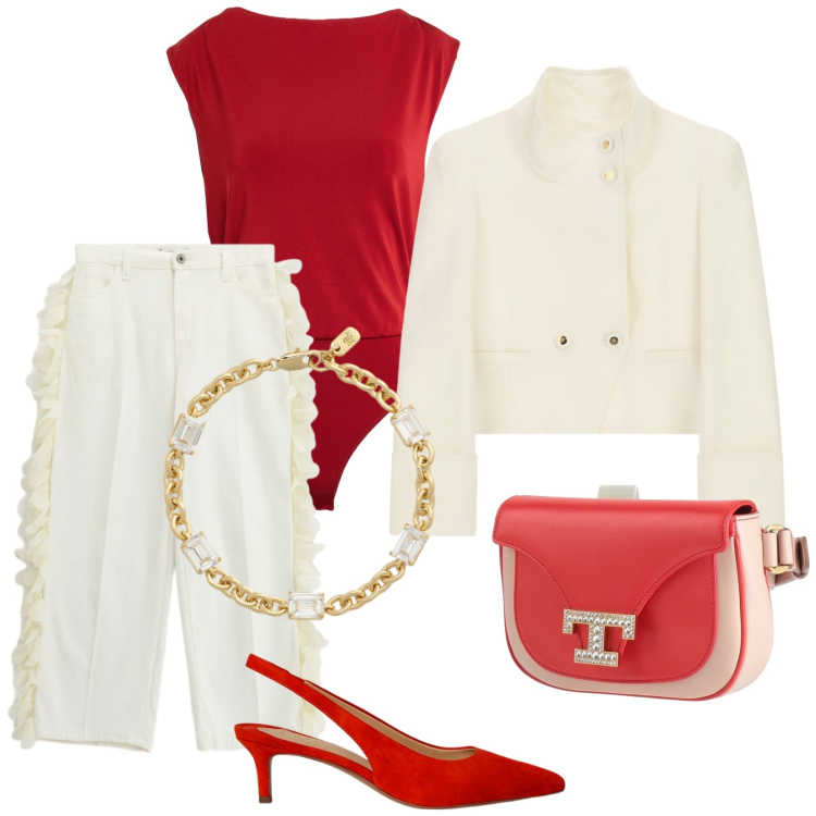 Outfit donna - Total look #2410659. Stile Glamour per Serata fuori. Abbinamento con marsupi, body, cappotti, pantaloni, décolleté, braccialetti.