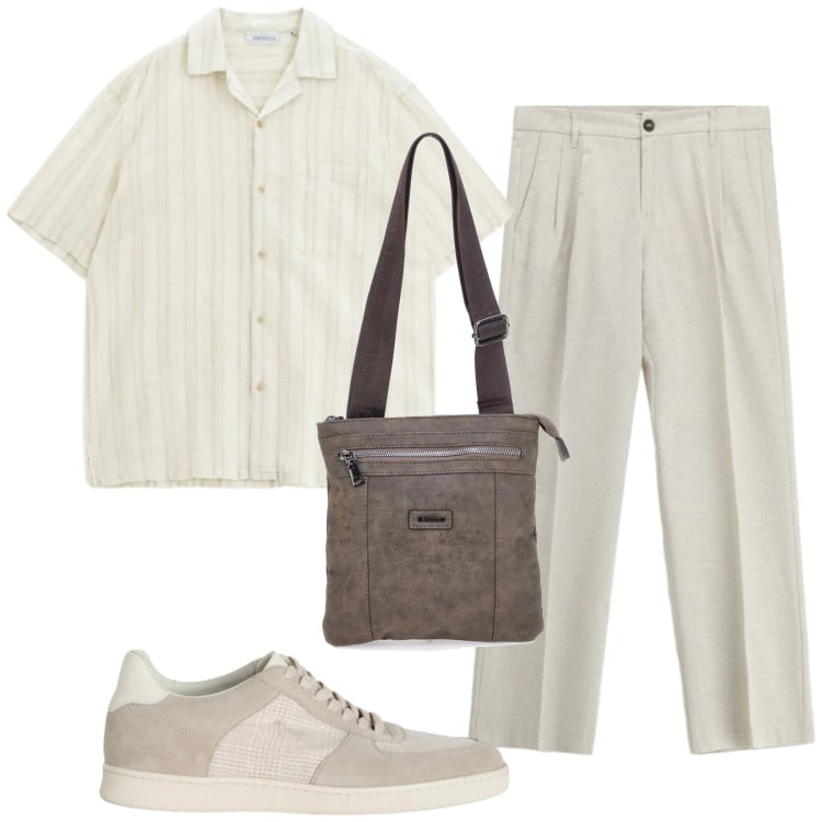 Outfit uomo - Giugno. Stile Trendy per Tutti i giorni. Abbinamento con pantaloni, camicie a manica corta, sneakers, portafogli.