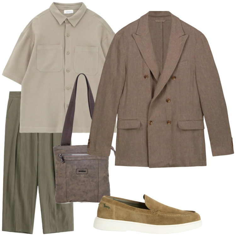 Outfit uomo - Eleganza rilassata. Stile Trendy per Serata speciale. Abbinamento con camicie a manica corta, pantaloni, scarpe stringate, giacche, portafogli.