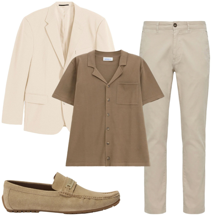Outfit uomo - Leggerezza. Stile Casual per Ufficio. Abbinamento con giacche, camicie a manica corta, scarpe stringate, pantaloni.