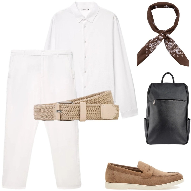 Outfit uomo - Accessoriato. Stile Urban per Tutti i giorni. Abbinamento con cinture, pantaloni, camicie, sciarpe e foulard, borse sportive, scarpe stringate.