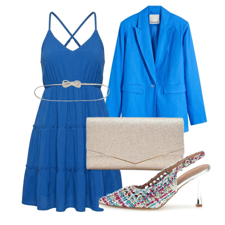 Outfit donna - Il blazer perfetto. Stile Chic per Serata fuori. Abbinamento con blazer, cinture, vestiti corti, clutch, décolleté.