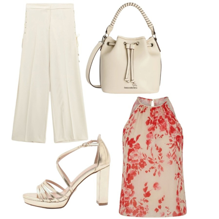 Outfit donna - Total look #2410803. Stile Chic per Serata fuori. Abbinamento con canottiere, sandali col tacco, pantaloni, borse a secchiello.