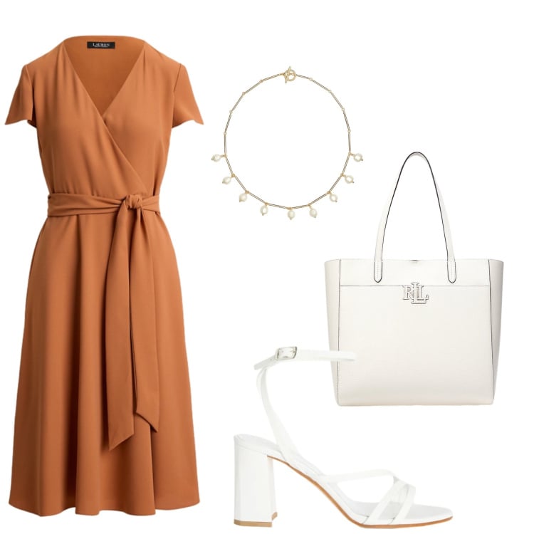 Outfit donna - Total look #2410804. Stile Bon Ton per Ufficio. Abbinamento con sandali in pelle, vestiti, collane, borse tote.