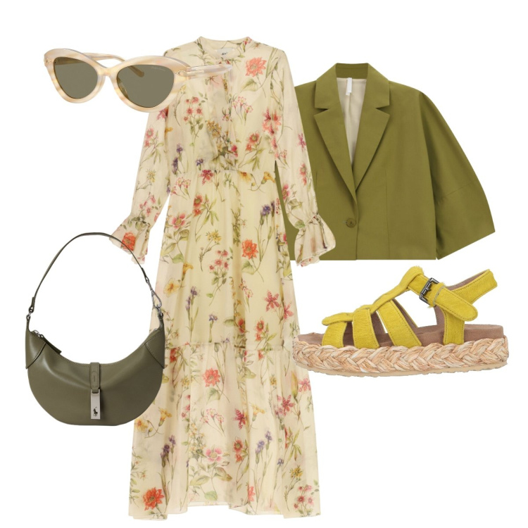 Outfit donna - In città. Stile Boho per Tutti i giorni. Abbinamento con espadrillas, blazer, vestiti lunghi, occhiali da sole, borse a spalla.