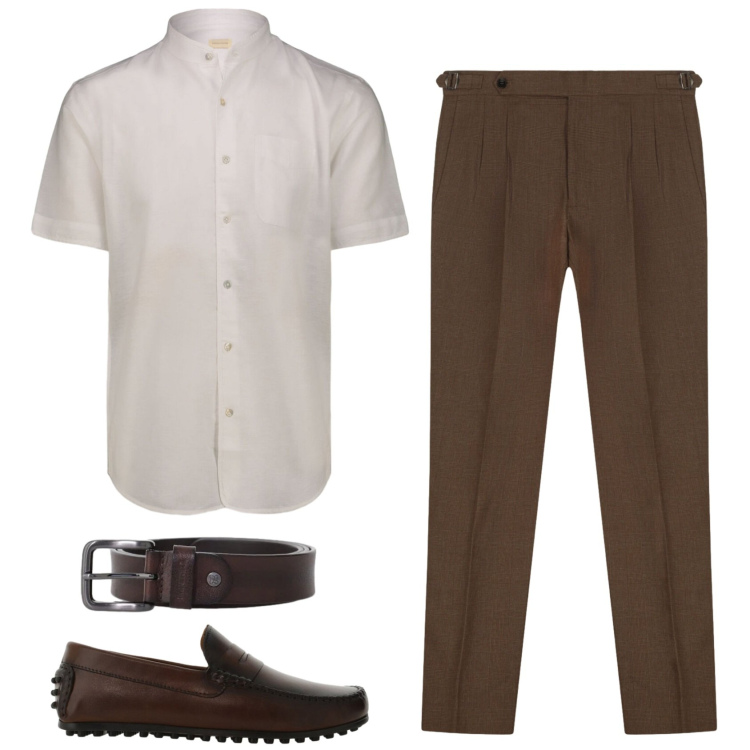 Outfit uomo - Lino di classe. Stile Business/Elegante per Serata speciale. Abbinamento con scarpe stringate, cinture, pantaloni, camicie a manica corta.