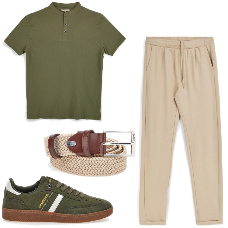 Outfit uomo - Il weekend. Stile Casual per Tutti i giorni. Abbinamento con cinture, sneakers, pantaloni, t-shirt.