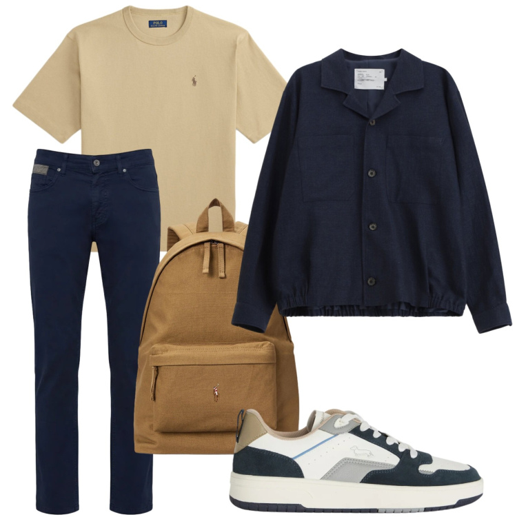 Outfit uomo - La giacCamicia. Stile Trendy per Tutti i giorni. Abbinamento con cappotti, pantaloni, sneakers, t-shirt, borse sportive.