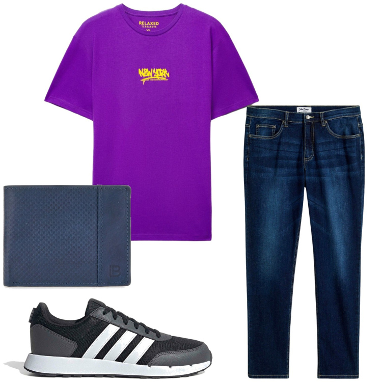 Outfit uomo - Total look #2410870. Stile Casual per Tutti i giorni. Abbinamento con jeans, t-shirt, portafogli, sneakers.