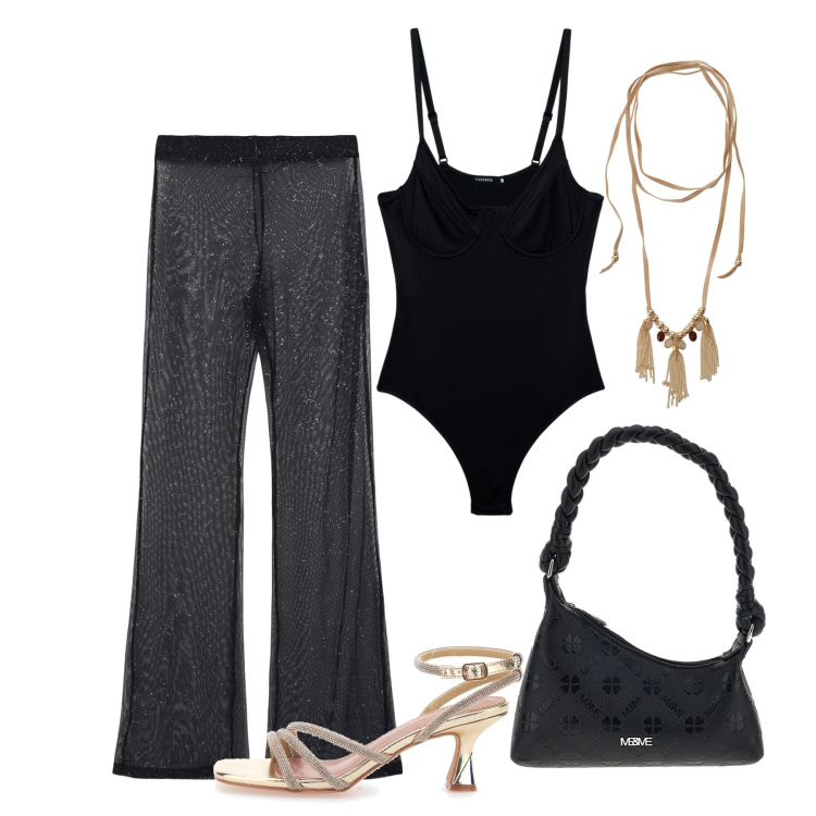 Outfit donna - Giugno. Stile Glamour per Serata fuori. Abbinamento con vestiti da spiaggia, body, collane, sandali col tacco, borse a mano.