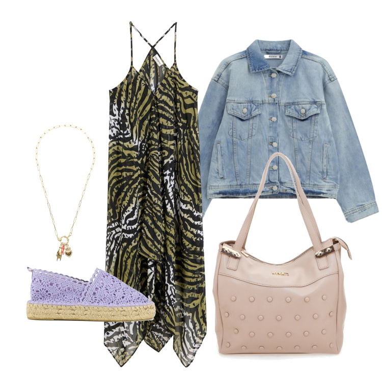 Outfit donna - Giugno. Stile Trendy per Mare. Abbinamento con vestiti da spiaggia, blazer, ciondoli, espadrillas, shopping bag.