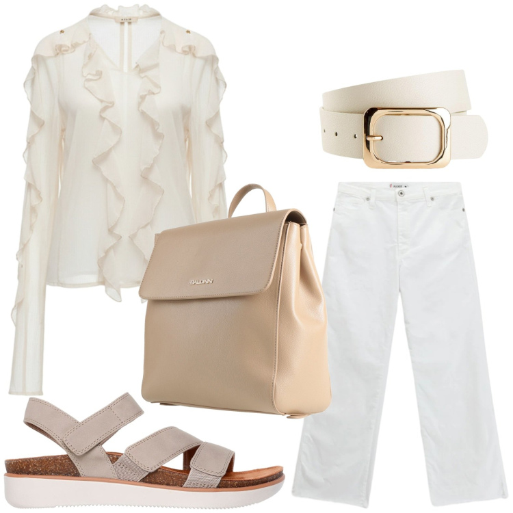 Outfit donna - Nuance luminose. Stile Chic per Tutti i giorni. Abbinamento con zaini, cinture, bluse, jeans, sandali.