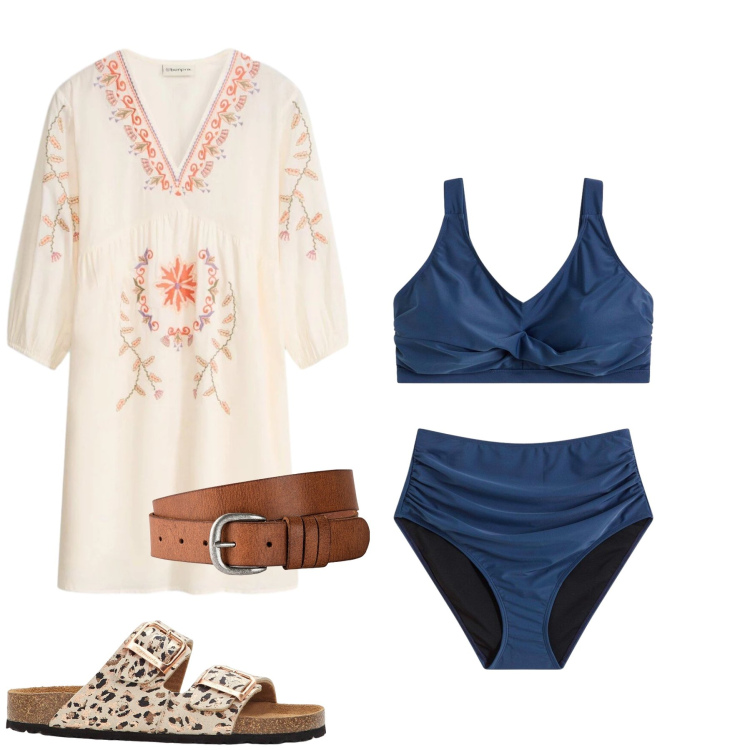 Outfit donna - Total look #2410919. Stile Casual per Mare. Abbinamento con cinture, ciabatte, bikini, vestiti corti.