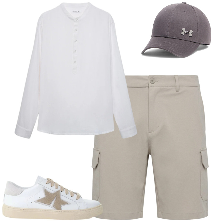Outfit uomo - Giugno. Stile Casual per Tutti i giorni. Abbinamento con camicie, pantaloni corti, sneakers, cappelli con visiera.