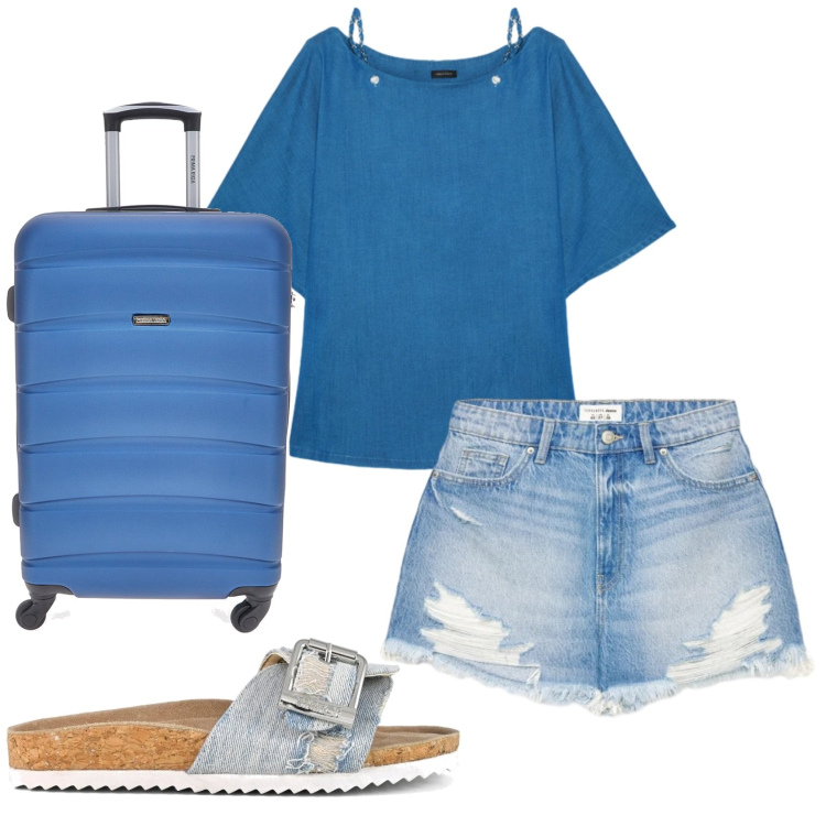 Outfit donna - Total look #2410929. Stile Casual per Tutti i giorni. Abbinamento con shorts, bluse, sandali, valigie.