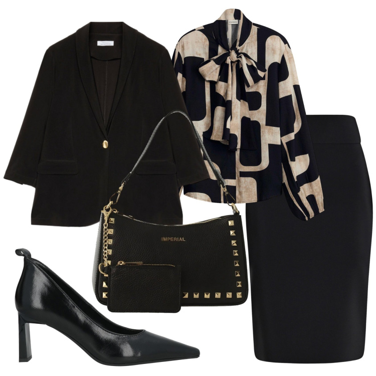 Outfit donna - Total look #2410931. Stile Bon Ton per Serata fuori. Abbinamento con décolleté, camicie, gonne longuette, borse a spalla, blazer.