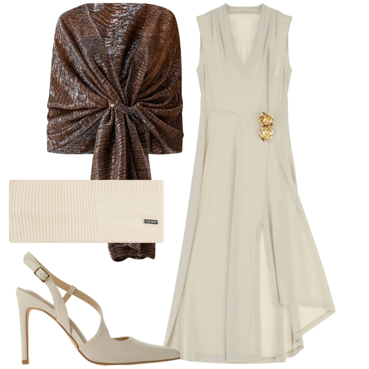 Outfit donna - Total look #2410935. Stile Chic per Cerimonia. Abbinamento con stole, vestiti midi/longuette, décolleté, accessori per capelli.