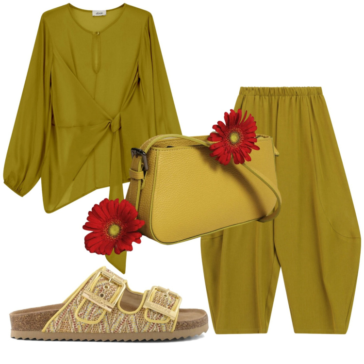 Outfit donna - Total look #2410938. Stile Trendy per Tutti i giorni. Abbinamento con pantaloni, bluse, borse a spalla, sandali.
