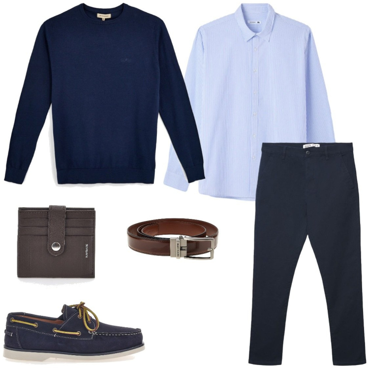 Outfit uomo - Scarpe stringate. Stile Trendy per Tutti i giorni. Abbinamento con pantaloni chino, camicie, portafogli, scarpe stringate, cinture, maglieria.