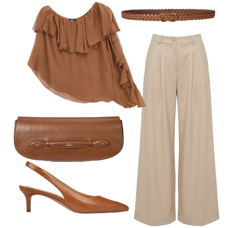 Outfit donna - Total look #2410996. Stile Chic per Cerimonia. Abbinamento con pantaloni, bluse, clutch, décolleté, cinture.