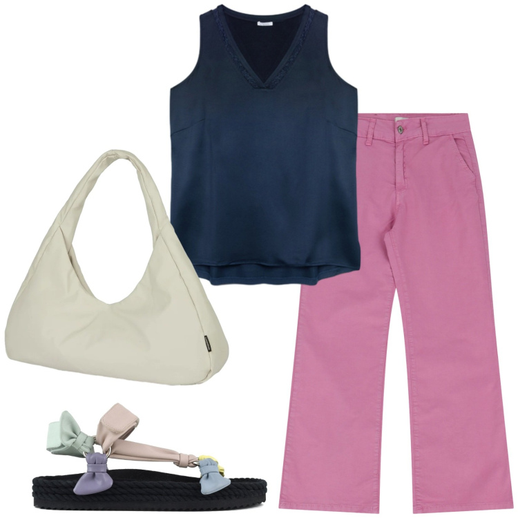Outfit donna - Total look #2410998. Stile Casual per Tutti i giorni. Abbinamento con jeans, top, borse a spalla, sandali.