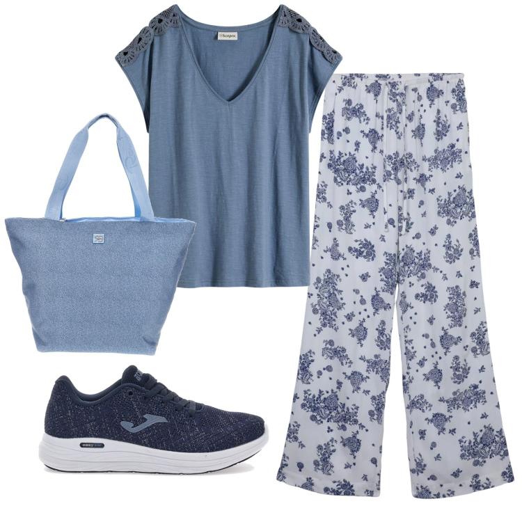 Outfit donna - Total look #2411013. Stile Basic per Tutti i giorni. Abbinamento con bluse, pantaloni, sneakers, shopping bag.