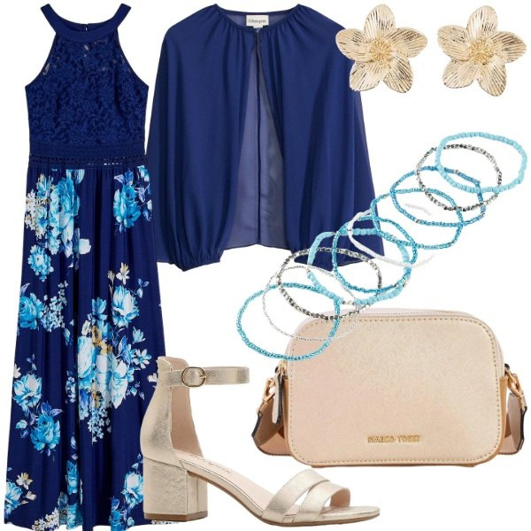 Outfit donna - Endless Summer bonprix. Stile Glamour per Serata fuori. Abbinamento con vestiti lunghi, braccialetti, orecchini, borse a tracolla, bolero, sandali col tacco.