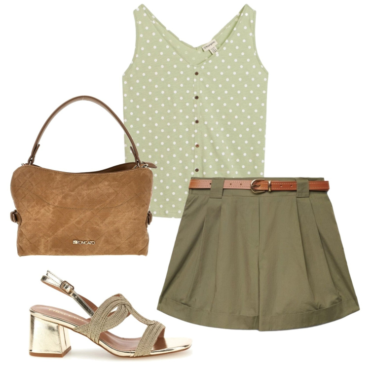 Outfit donna - Total look #2411026. Stile Basic per Tutti i giorni. Abbinamento con canottiere, shorts, borse a tracolla, sandali col tacco.