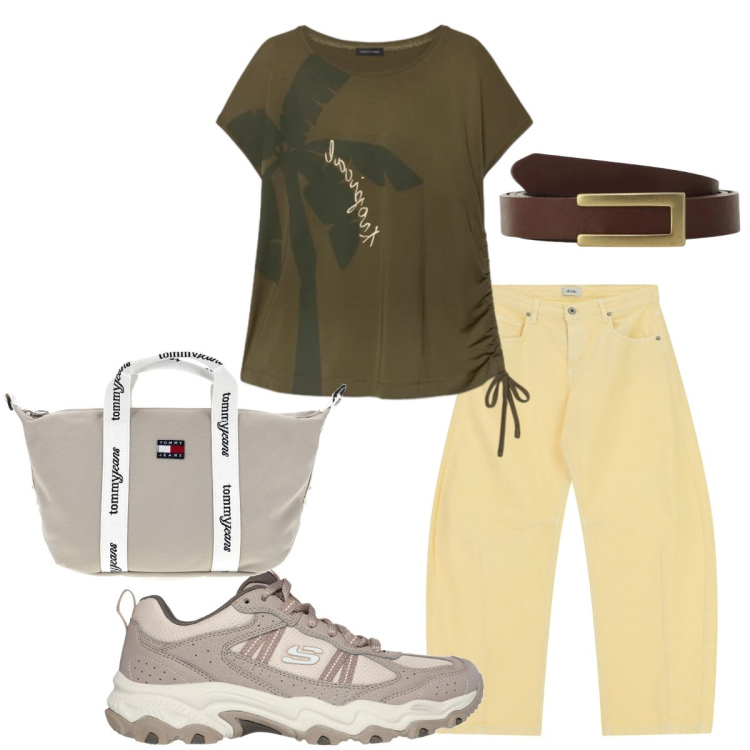 Outfit donna - Total look #2411028. Stile Casual per Tutti i giorni. Abbinamento con pantaloni, cinture, t-shirt, shopping bag, sneakers.