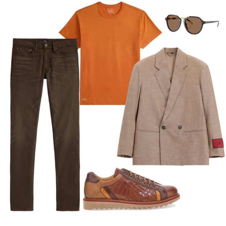 Outfit uomo - G. Bell:omet. Stile Casual per Ufficio. Abbinamento con giacche, t-shirt, jeans, occhiali da sole, scarpe stringate.
