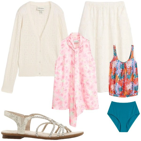 Outfit donna - Bonprix Endless Summer. Stile Glamour per Tutti i giorni. Abbinamento con sandali, cardigans, gonne longuette, bluse, costumi interi.
