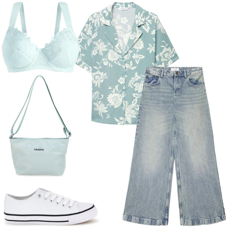 Outfit donna - Total look #2411040. Stile Basic per Tutti i giorni. Abbinamento con reggiseni, jeans, camicie a manica corta, sneakers, borse a spalla.