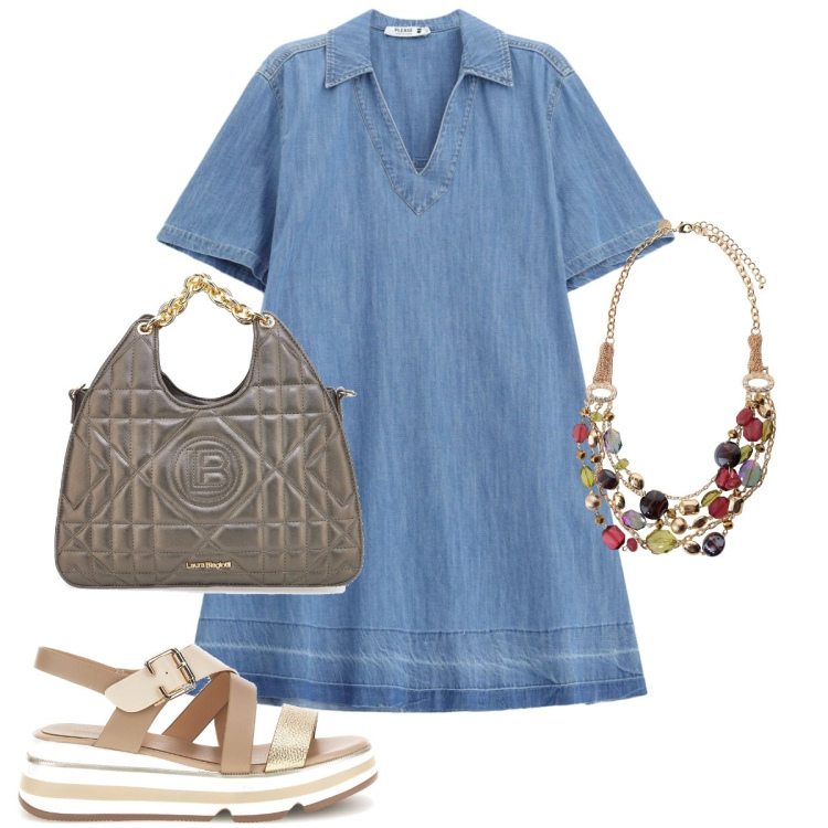 Outfit donna - Il vestito pratico e fresco. Stile Casual per Tutti i giorni. Abbinamento con vestiti corti, collane, sandali col tacco, borse a mano.