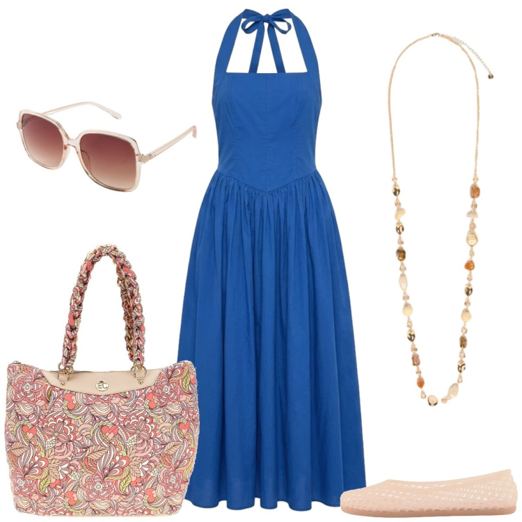 Outfit donna - Total look #2411059. Stile Preppy per Tutti i giorni. Abbinamento con occhiali da sole, vestiti lunghi, collane, ballerine, borse a spalla.