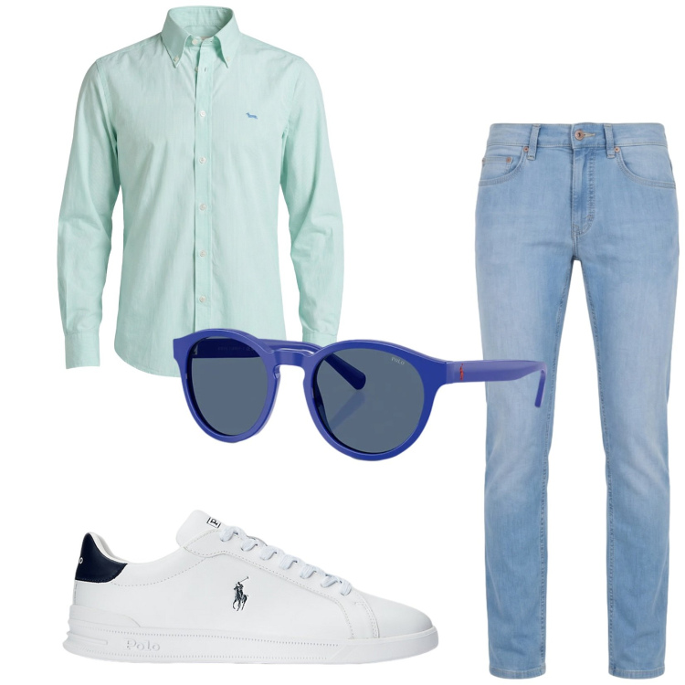 Outfit uomo - Total look #2411067. Stile Trendy per Serata speciale. Abbinamento con camicie, jeans, sneakers, occhiali da sole.