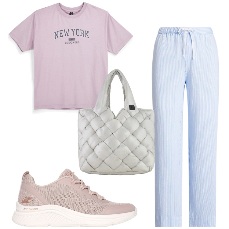 Outfit donna - Total look #2411083. Stile Sporty chic per Tutti i giorni. Abbinamento con pantaloni, borse tote, sneakers, t-shirt.