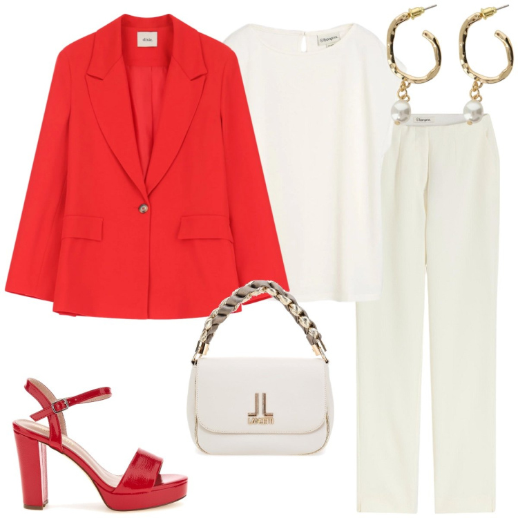Outfit donna - Total look #2411087. Stile Chic per Tutti i giorni. Abbinamento con pantaloni, canottiere, blazer, orecchini, sandali col tacco, borse a tracolla.