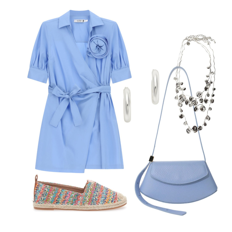 Outfit donna - Giugno. Stile Trendy per Tutti i giorni. Abbinamento con borse a spalla, vestiti lunghi, collane, orecchini, espadrillas.