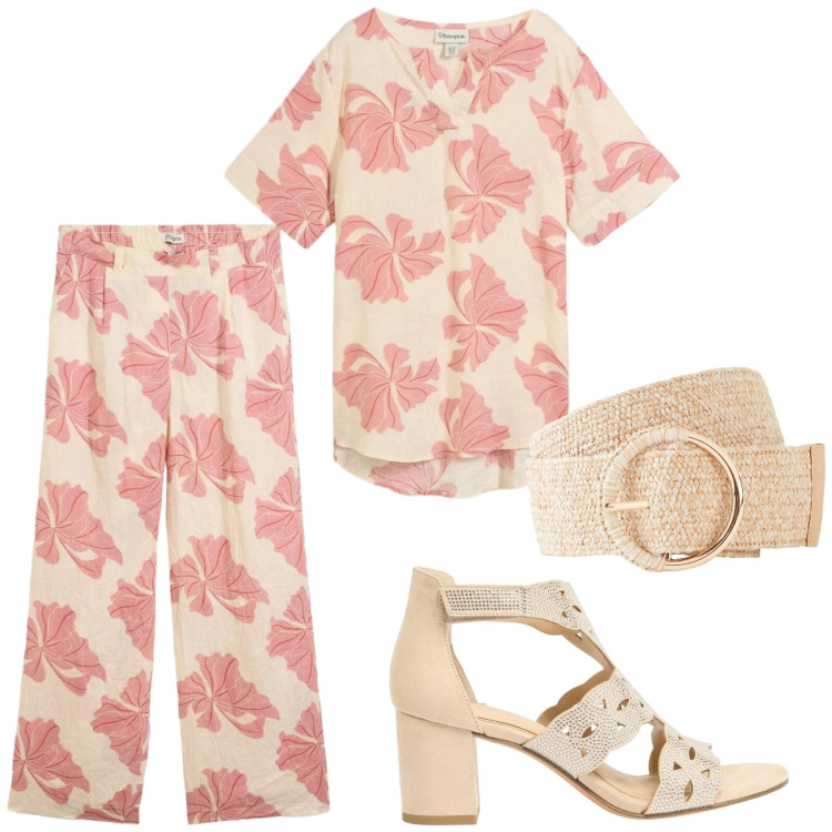 Outfit donna - Completo coordinato. Stile Etnico per Tutti i giorni. Abbinamento con pantaloni, sandali col tacco, bluse, cinture.