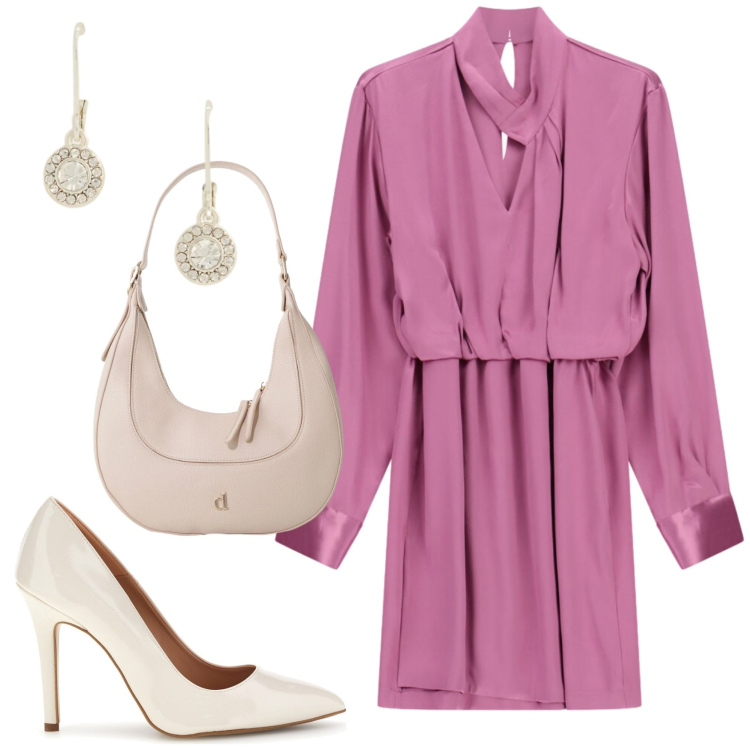 Outfit donna - Total look #2411125. Stile Chic per Serata fuori. Abbinamento con orecchini, borse a tracolla, vestiti asimmetrici, décolleté.
